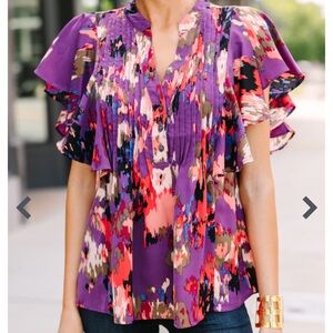 Entro Plum Purple Abstract Print Blouse size large